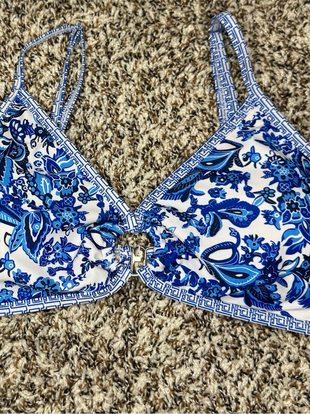 Blue White Floral Bikini Set Womens Large Cutout High Cut Swimsuit Two Piece - Picture 5 of 11